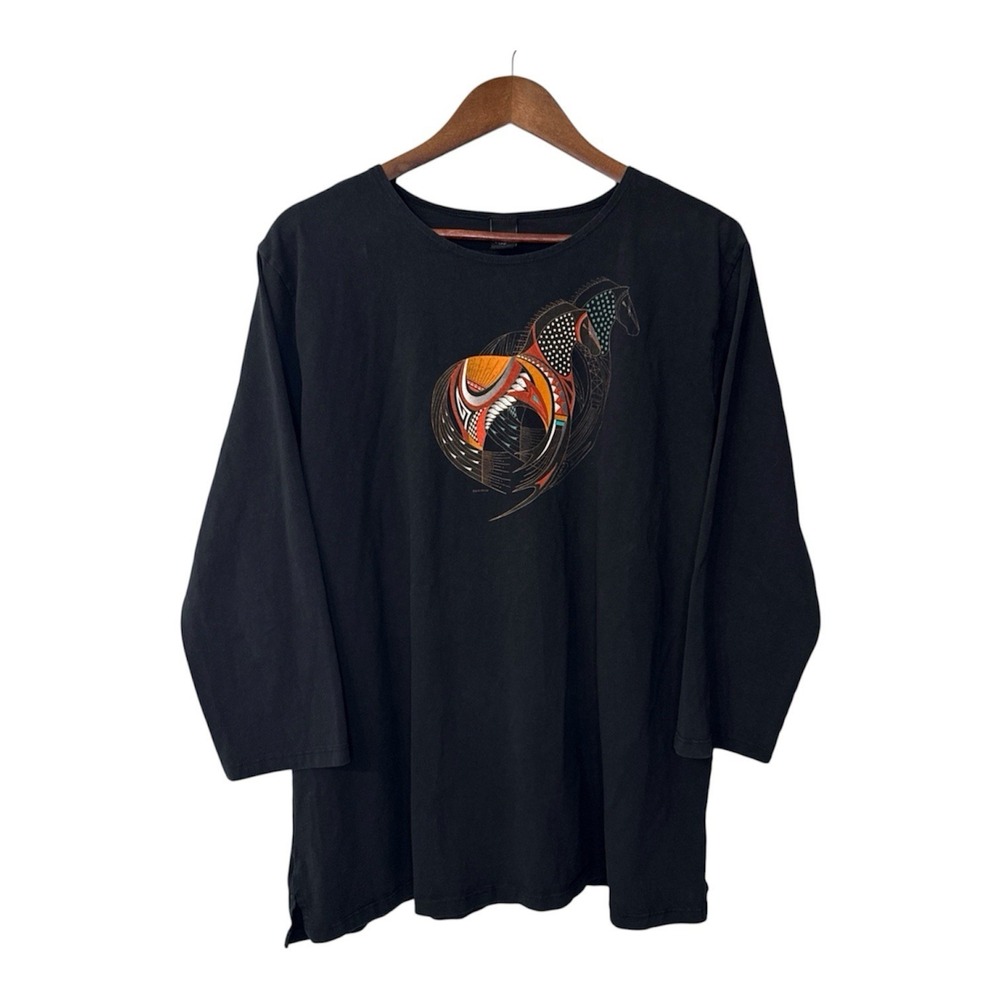 Sabaku Black Horse t-shirt women's large southwest equestrian cowboy boho art